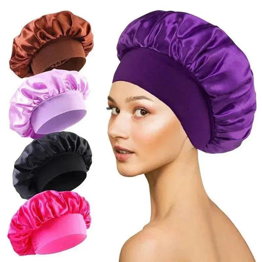 1pcs Soft Silk Satin Lined Bonnet Large Satin Hair Bonnet Household Sleep Shower Cap Hair Wrap Cover for Long Hair Salon Tool - Womans Fashion