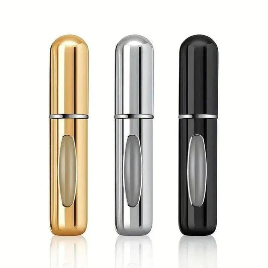 Portable perfume atomizer in gold, silver, black — sleek travel spray for women's fashion beauty
