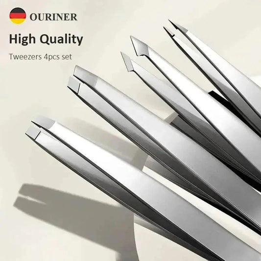 Ouriner Eyebrow Tweezers Set 4 Pcs Stainless Steel Eyebrow Forceps Professional Beauty Tool Set For Facial Hair Inward Growing - Womans Fashion