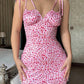 Pink floral dress with tie straps, women's fashion, bodycon style, summer outfit