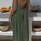 Olive green backless maxi dress for women, summer fashion, beach style, flowy sleeveless dress