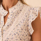 Floral print women's blouse with lace trim and ruffle sleeves, perfect for spring fashion