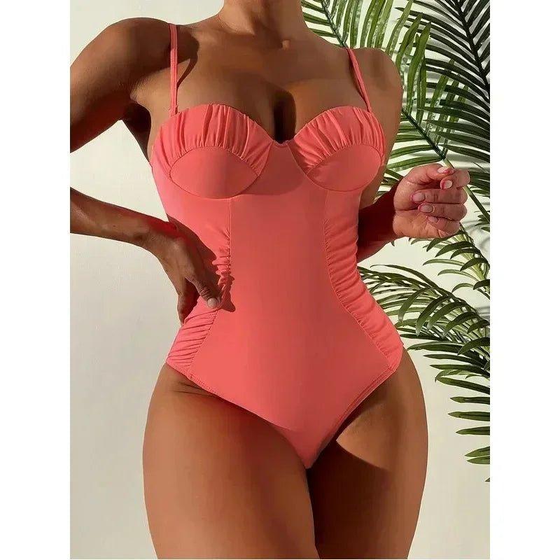 2026 One Piece Swimsuit Swimwear Women Sexy Push Up Pleated Solid Bathing Suit Beachwear New Maio Feminino Praia Banadores Mujer - Womans Fashion