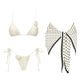 Cream bikini set with floral knot details and polka dot sarong, women's beachwear fashion