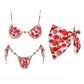 Floral print bikini set with rose pattern, gold accents, and matching sarong for women's beach fashion