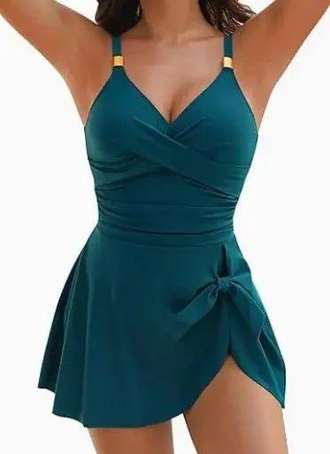 8 Colors Cute Women Swimdress Tummy Control Sexy One Piece Slim & Comfortable Ruched & Cross Swimwear Elastic Beachwear 2025 New - Womans Fashion