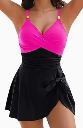 8 Colors Cute Women Swimdress Tummy Control Sexy One Piece Slim & Comfortable Ruched & Cross Swimwear Elastic Beachwear 2025 New - Womans Fashion