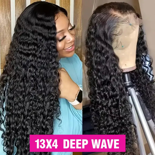Bling Hair Deep Wave Lace Frontal Wig Transparent 13X4 13X6 HD Lace Frontal Human Hair Wigs Curly Human Hair Lace Frontal Wigs for Women