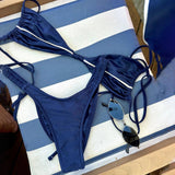 Bandeau Biquini 2025 Sexy Women Swimsuit Female Swimwear Micro Bikini Set Swimming Suit Beachwear Shiny Blue Brazilian Biquini - Womans Fashion