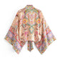 Floral print kimono jacket with boho design, women's fashion top
