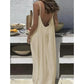 Cream backless maxi dress for women, summer fashion, beach style, lightweight fabric, open back design