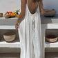 White backless maxi dress with thin straps, summer boho fashion for women