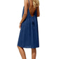 Blue backless women's dress with thin straps and drawstring waist, stylish summer fashion