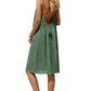 Green backless summer dress with thin straps and tie detail, women's fashion