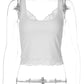White lace-trim camisole tank top for women's fashion