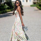 Elegant Printed Flower Women's Dress Contrast Sleeveless Halter Waist - Closed A - Line Lady Dresses Summer Fashion Vacation Robe - Womans Fashion