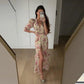 Elegant Printed Flower Women's Dress Contrast Sleeveless Halter Waist - Closed A - Line Lady Dresses Summer Fashion Vacation Robe - Womans Fashion