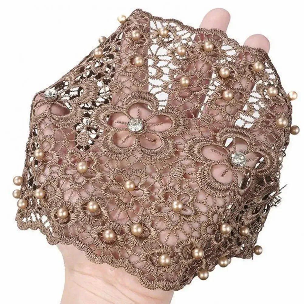 Elegant lace applique with pearls and rhinestones for women's fashion sewing projects