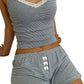 Striped women's pajama set with lace trim and bow details, cozy sleepwear for comfort