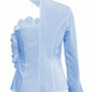 Light blue women's fashion blouse with ruffled one-shoulder design and long sleeves