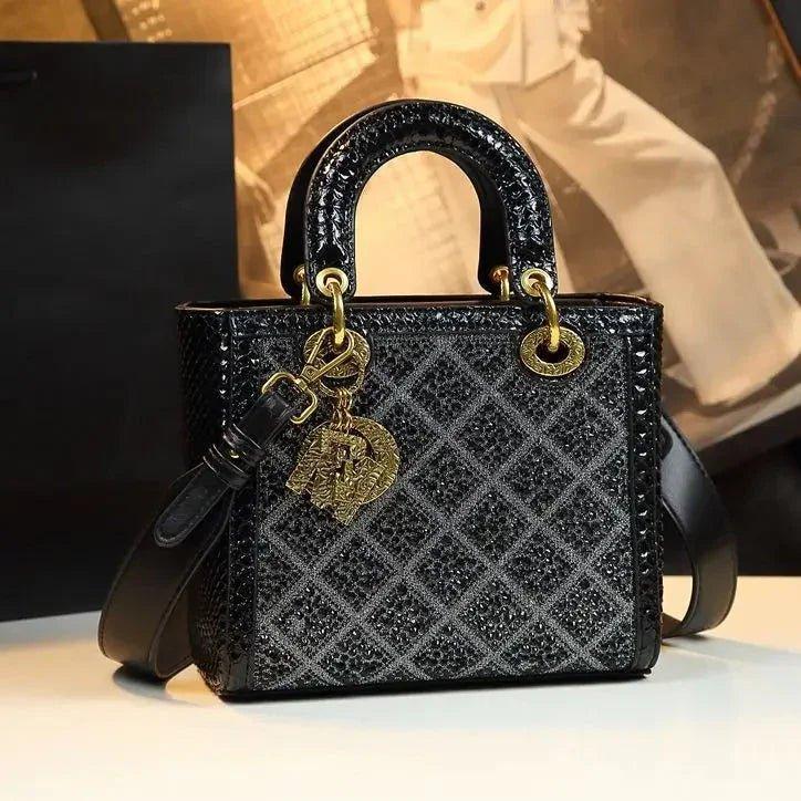 Black quilted luxury handbag with gold hardware and chain strap, elegant women's fashion accessory