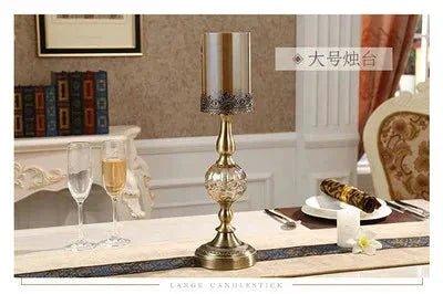 Elegant gold candlestick holder with crystal base, perfect for luxury home decor and dining table settings