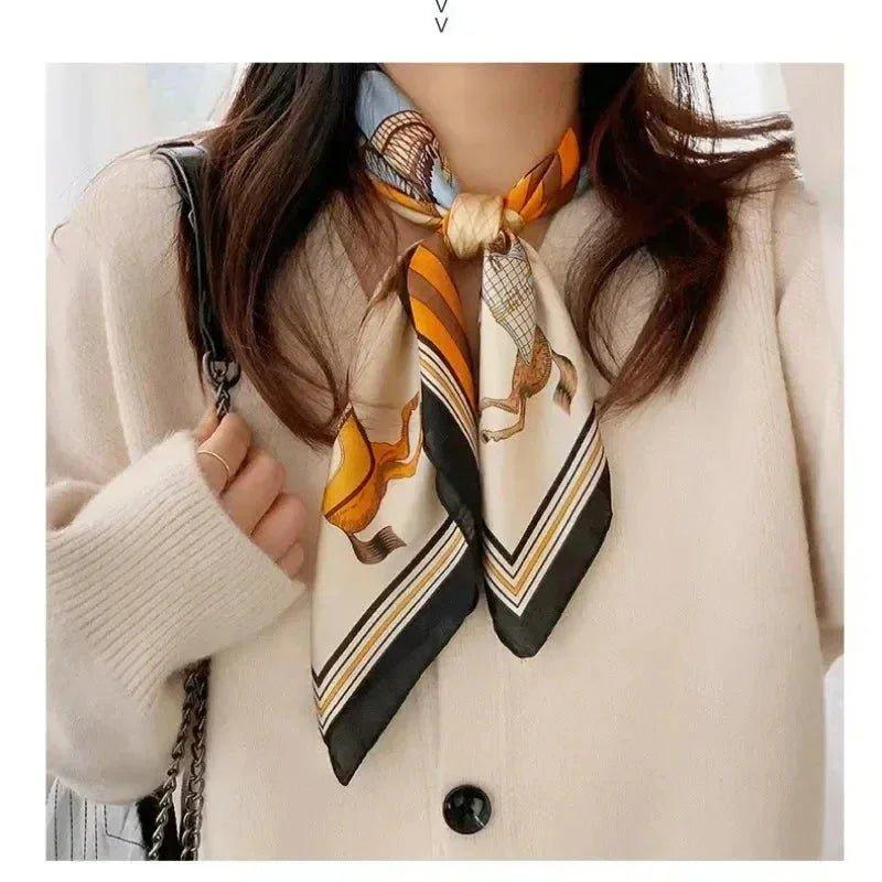 Stylish horse print silk scarf for women, perfect for fashion outfits and accessories