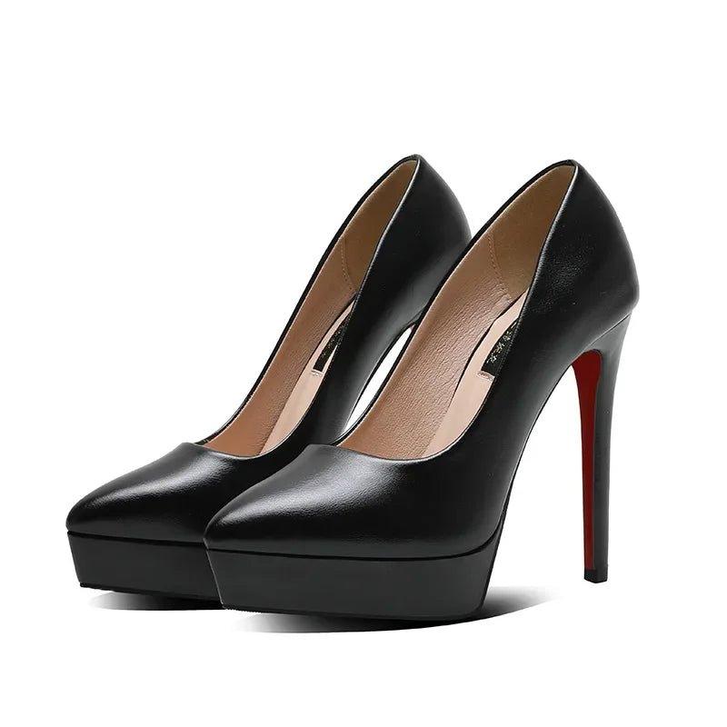 Black high heel pumps with red soles, women's fashion footwear