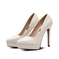 Cream white platform high heels with red soles, elegant women's fashion footwear
