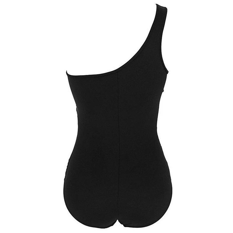 Black one-shoulder bodysuit for women, sleek and form-fitting fashion top