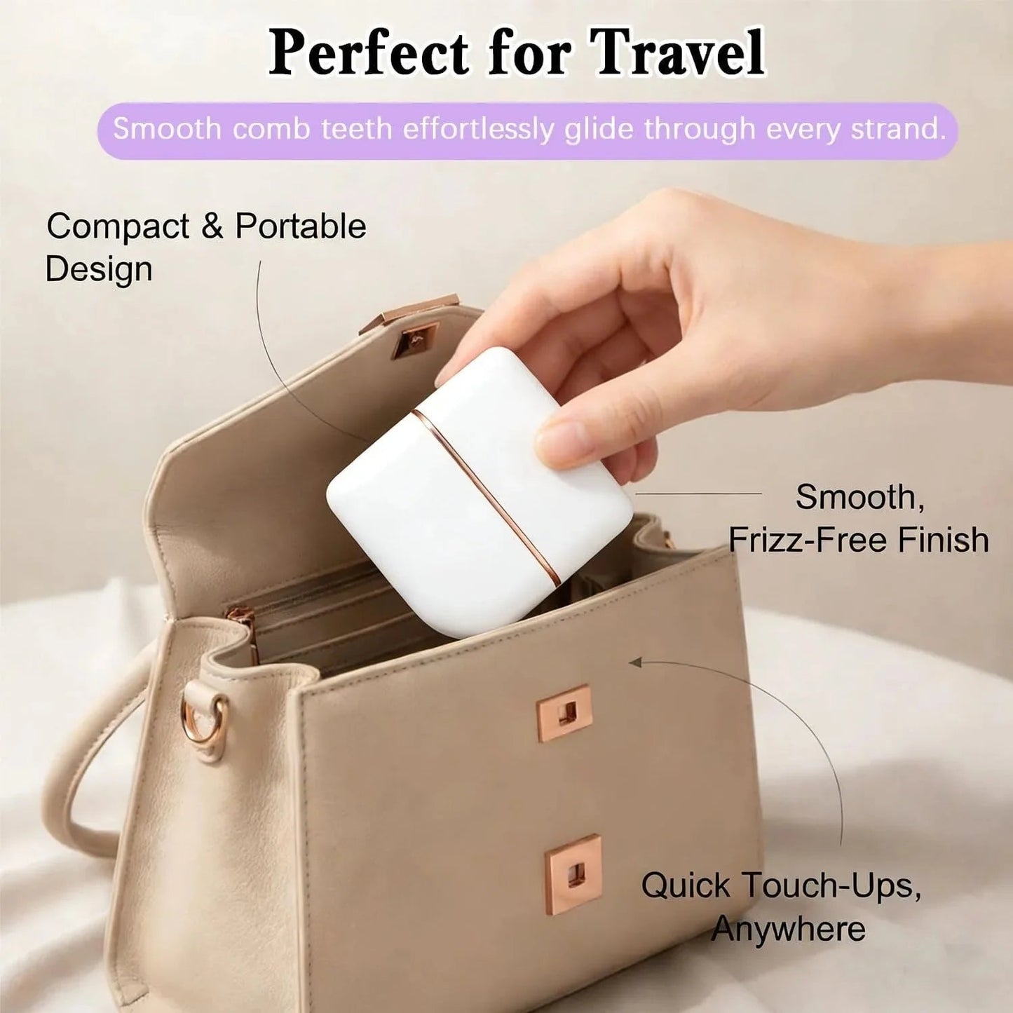 Mini Cordless Hair Straightener Brush Rechargeable Portable Hot Comb Rapid Heat 3 Temp Control Travel Styling Tools USB Charging - Womans Fashion