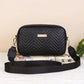 Black quilted chevron crossbody bag with gold hardware, stylish women's fashion accessory