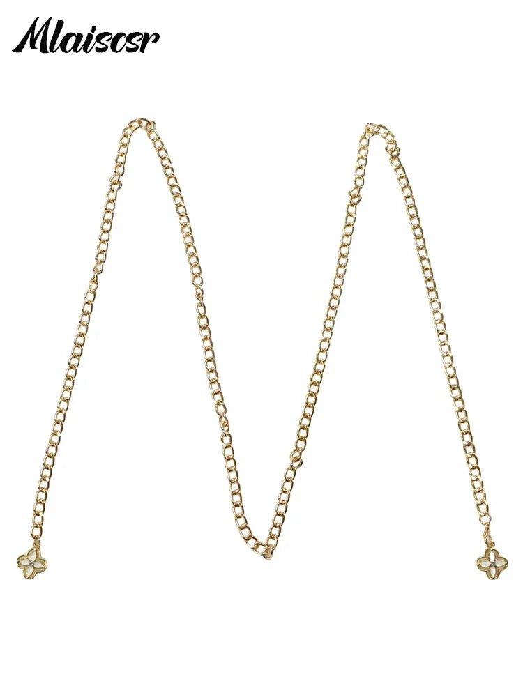 Gold chain necklace with floral charms, elegant women's fashion accessory