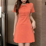 Peter Pan Collar Pullover Solid Color Short Sleeve Women's Clothing Summer Head Up Button Casual Sports Vacation Sweet Dresses - Womans Fashion