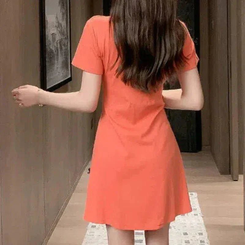 Peter Pan Collar Pullover Solid Color Short Sleeve Women's Clothing Summer Head Up Button Casual Sports Vacation Sweet Dresses - Womans Fashion