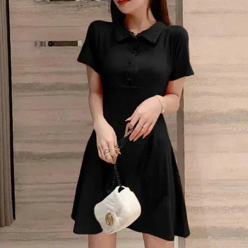 Peter Pan Collar Pullover Solid Color Short Sleeve Women's Clothing Summer Head Up Button Casual Sports Vacation Sweet Dresses - Womans Fashion