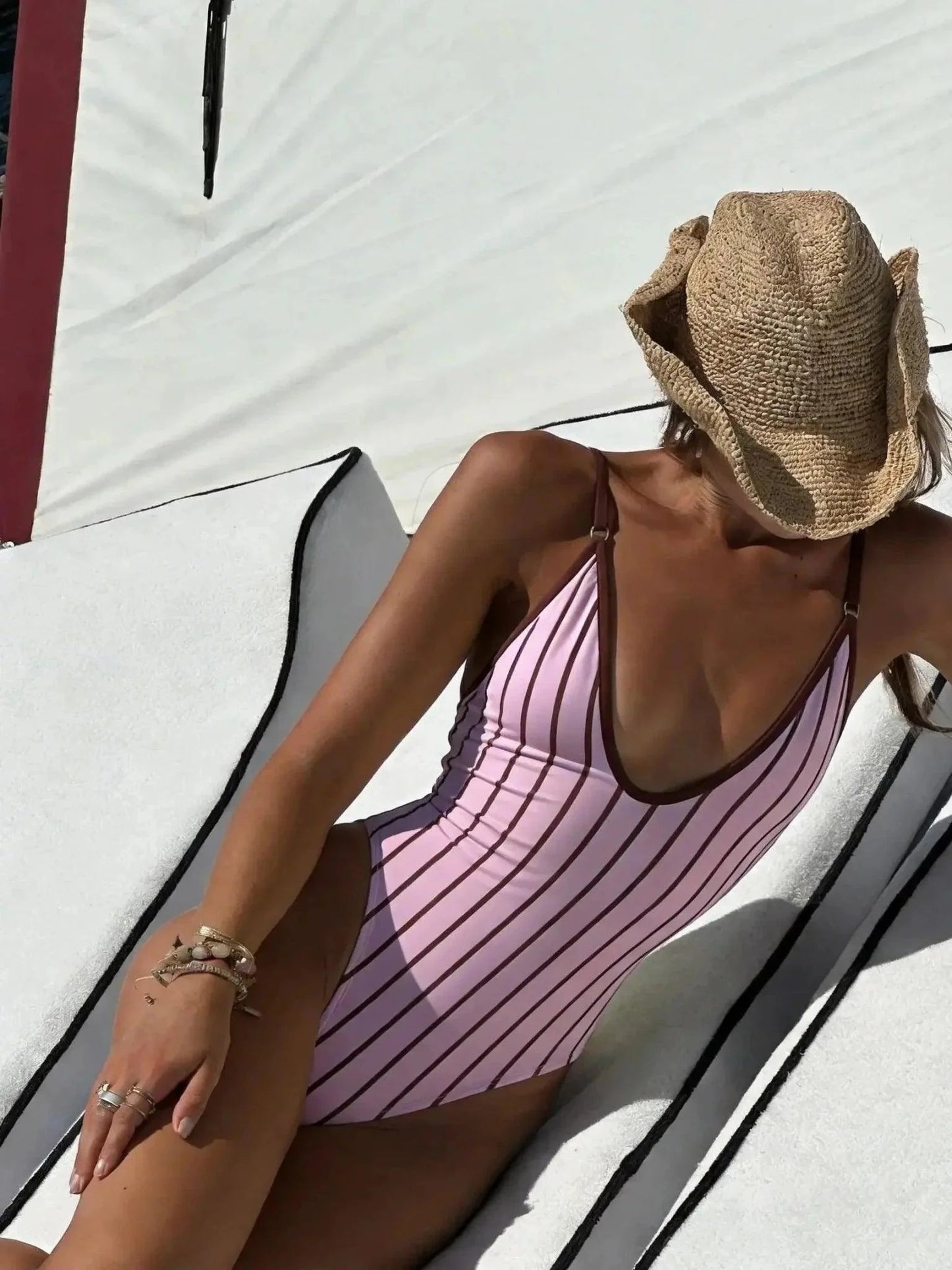Print Deep V Neck One Piece Swimsuit Women Swimwear Bodysuit Monokini High Leg Swim Suit Bathing Suit Beachwear - Womans Fashion
