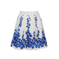 White A-line skirt with blue floral print, women's fashion