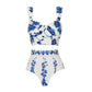 Blue floral print two-piece swimsuit with high-waisted bottoms and supportive top for women's fashion