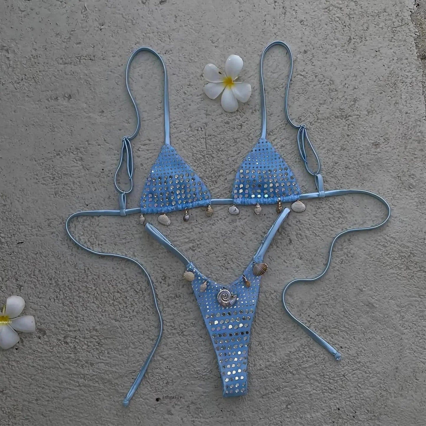 Rhinestones Swimsuit Bikini Swimwear Swimsuit Women Separates Swimwear Two Piece Side Straps Swimsuit Bathing Suit - Womans Fashion