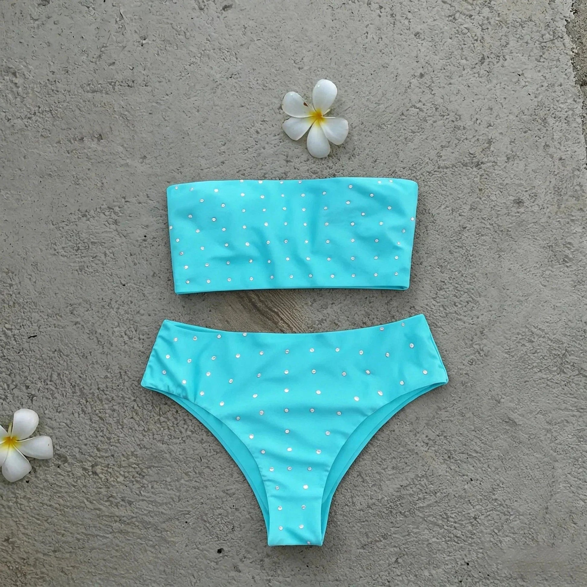 Rhinestones Swimsuit Bikini Swimwear Swimsuit Women Separates Swimwear Two Piece Side Straps Swimsuit Bathing Suit - Womans Fashion