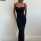 Black spaghetti strap bodycon maxi dress for women, elegant evening wear
