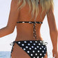 Black and white polka dot bikini with tie sides, beach fashion for women