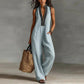 Sexy Deep V Neck Hollow Women's Jumpsuits Vintage Printed High Waist Slim Office Romper Spring Summer Sleeveless Pocket Overalls - Womans Fashion