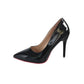 Black patent leather high heels with red sole, women's fashion pumps