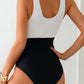 Black ruffled high-neck one-piece swimsuit with puff sleeves, women's fashion swimwear