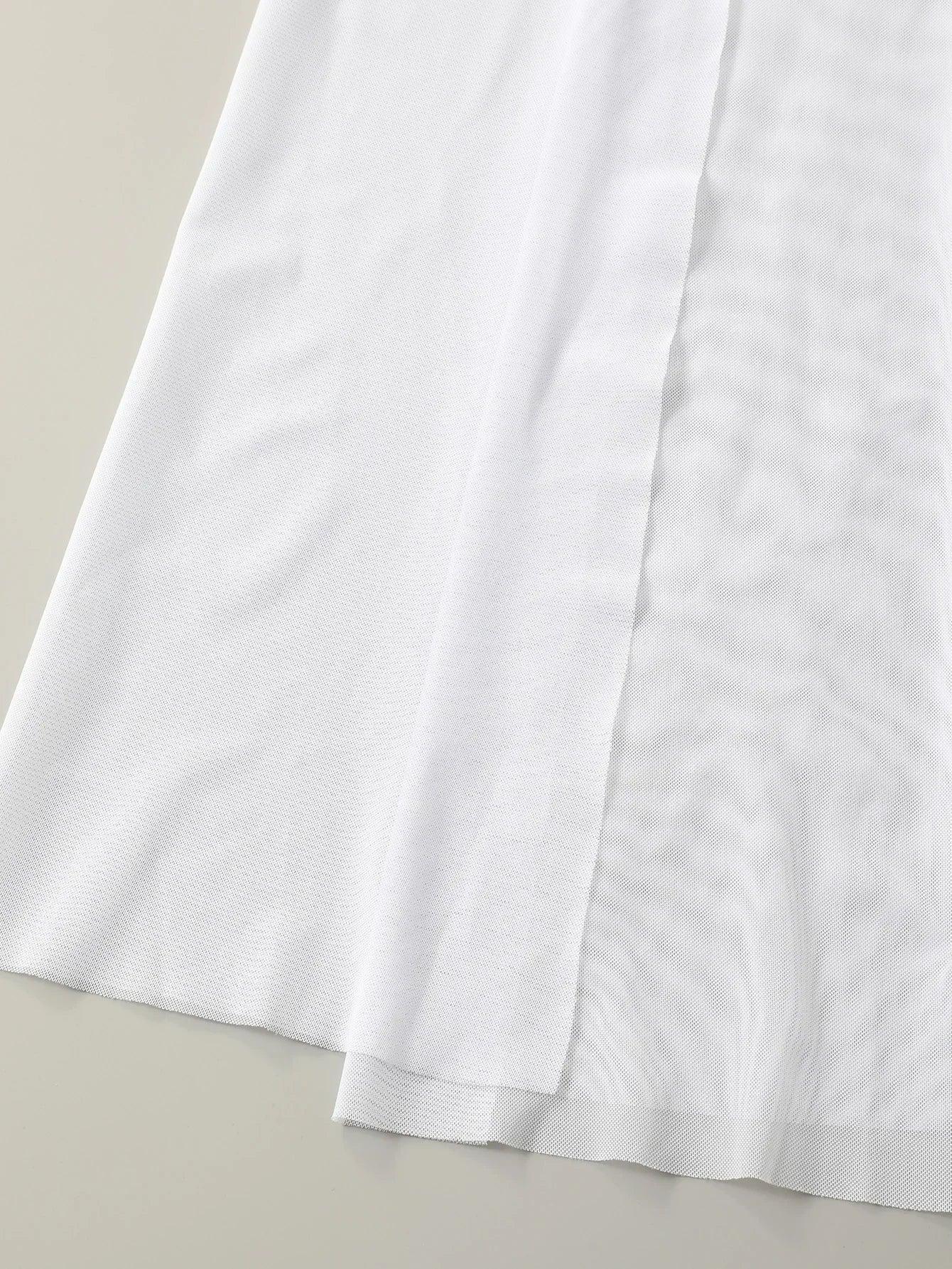 White women's fashion dress fabric close-up, soft texture, clean hem detail