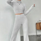 Women's ribbed knit crop top and flared pants set, stylish fashion outfit