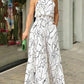 Summer European and American women's wear with elegant waist - cinching sash - tie sleeveless off - shoulder long pants printed jumps - Womans Fashion