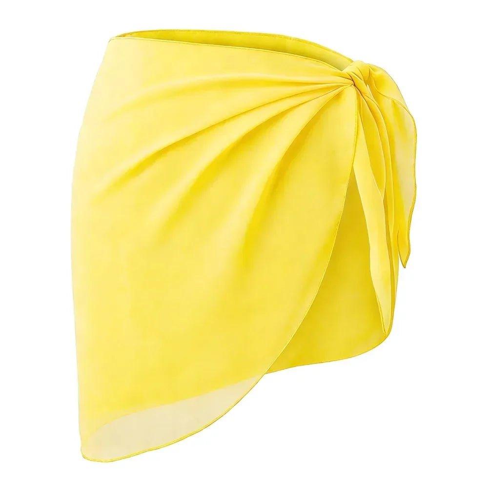 Bright yellow wrap skirt with side knot, women's fashion